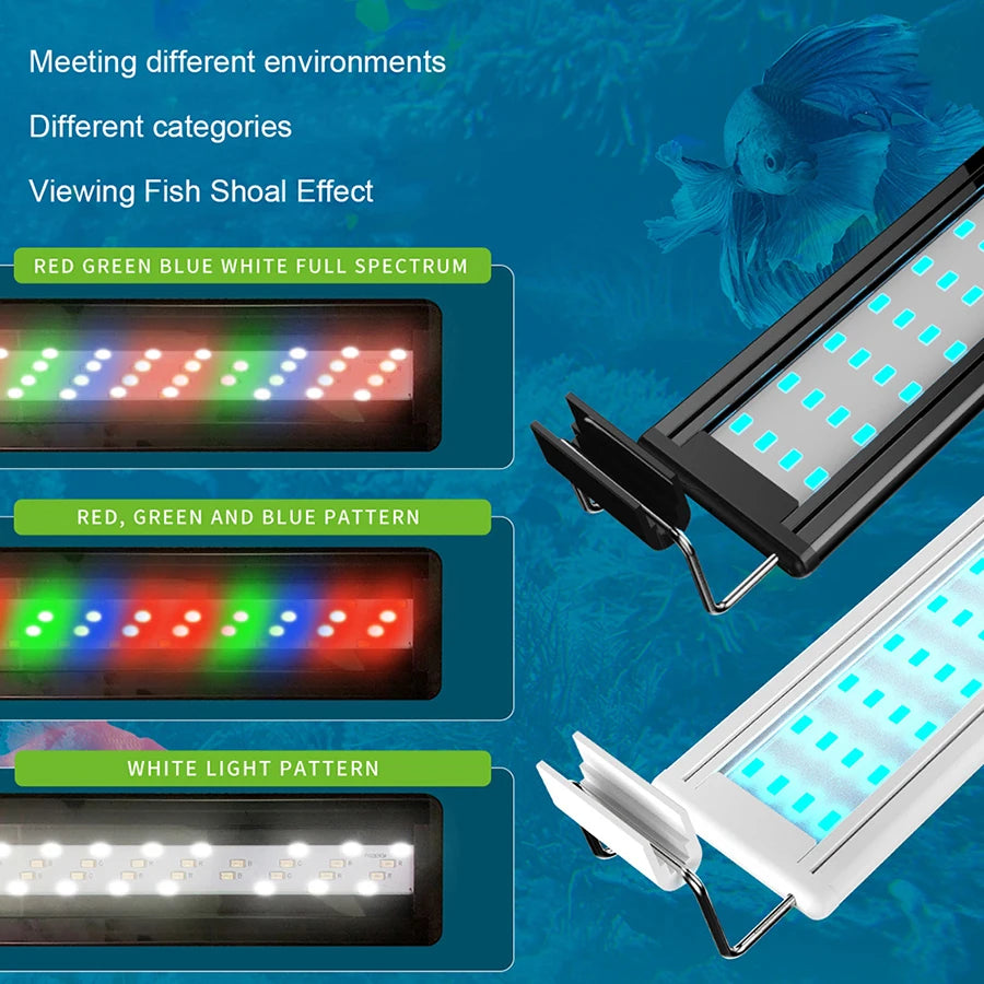 Aquarium Light For Plants Adjustable 3 Colors Extendable Fish Tank Light Suitable For 40-50cm Fish Tanks
