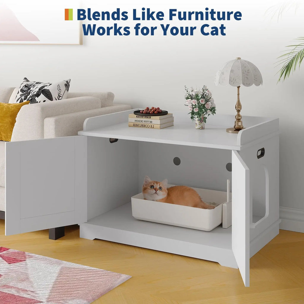 31.5 Inch Wooden Cat Litter Box Enclosure With Barn Door Ventilated Large Pet House Furniture