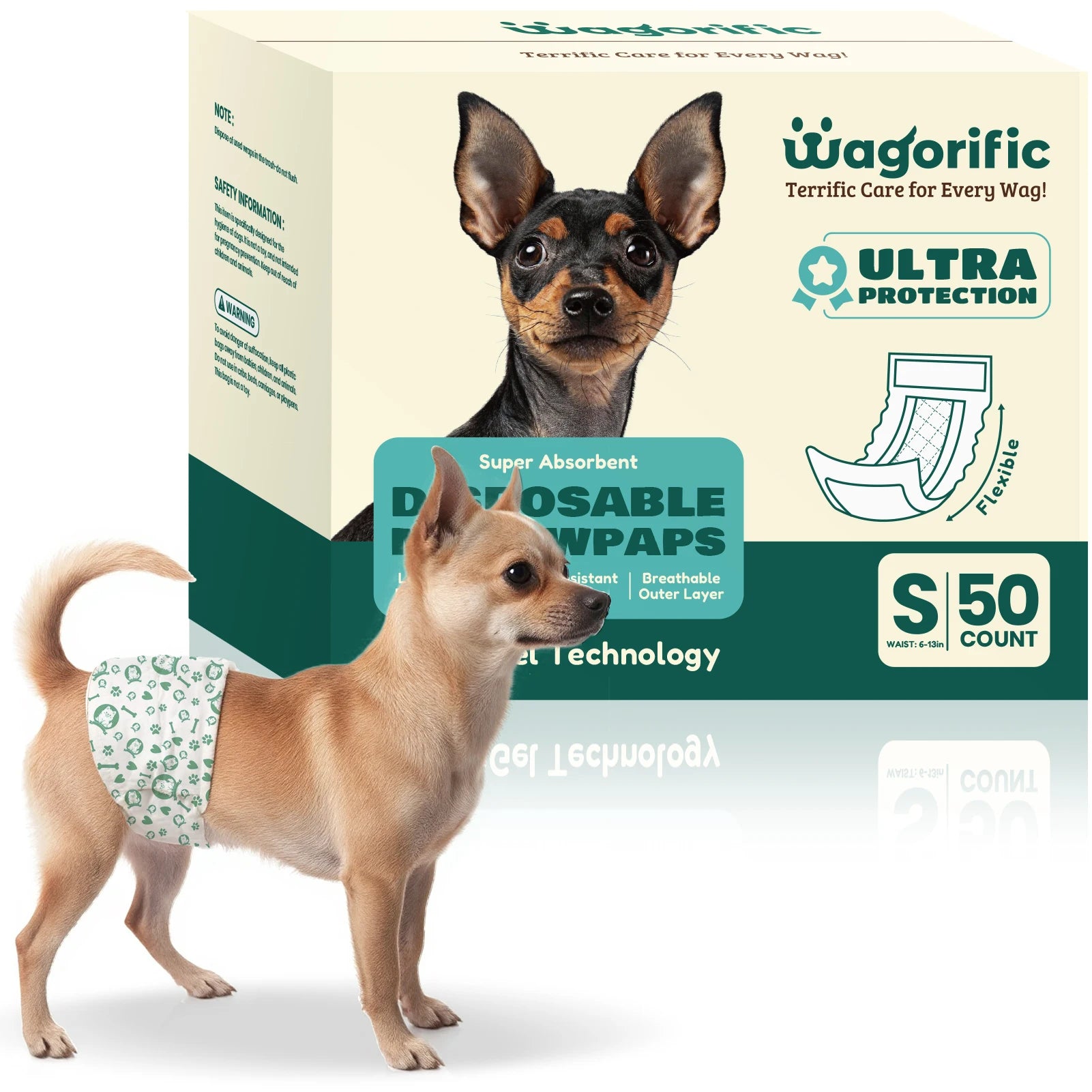 Disposable Dog Diapers - Super Absorbent & Leakproof with Wetness Indicator, Adjustable Fasteners for Male/Female Puppies/Dogs