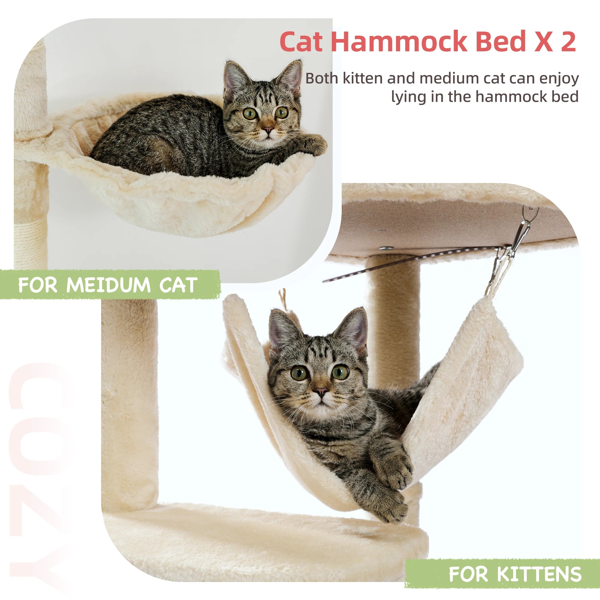 Floor to Ceiling Cat Tree Adjustable Climbing Play House with Scratching Posts Cozy Condo Perches Hammock