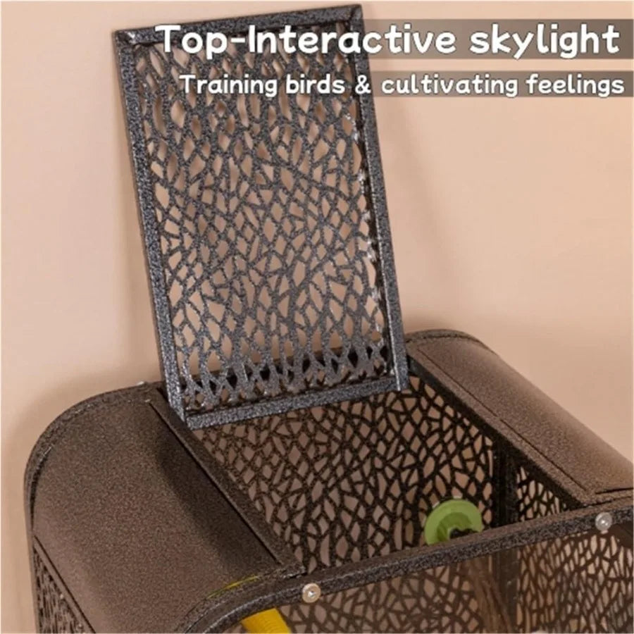 Large 30Inch Bird Cage with Play Top and Breeding Box Wrought Iron with Rolling Base for Small Pet Birds Indoors White