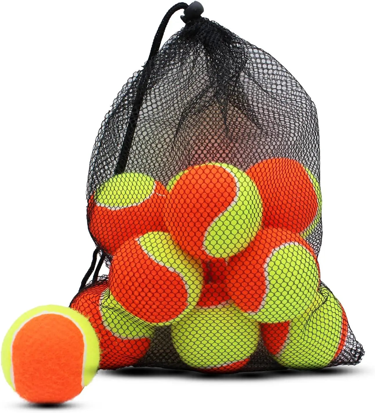 Low Compression Tennis Balls, 12 Pack with Mesh Bag Orange and Yellow