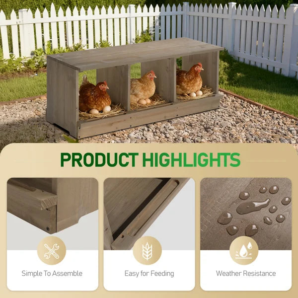Nesting Boxes for Chickens, Wooden 3 Compartments