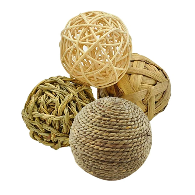 4PCS Pet Tooth Cleaning Chew Toy Natural Grass Ball For Small Animals