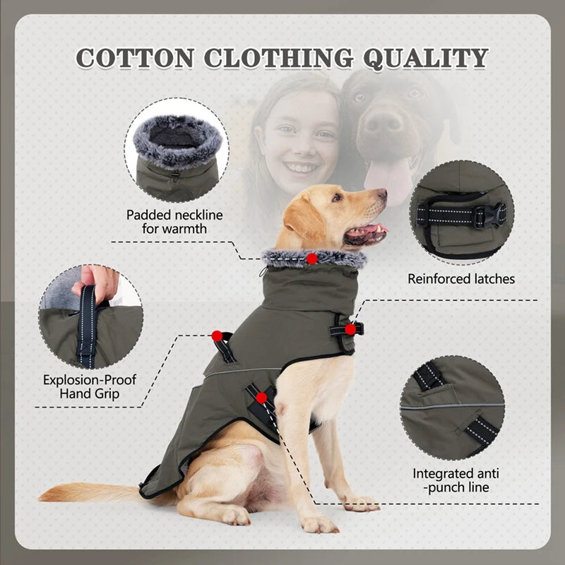 Winter Dog Puppy Jacket Fur Collar Waterproof Warm Coat With Harness for Small Large Dogs