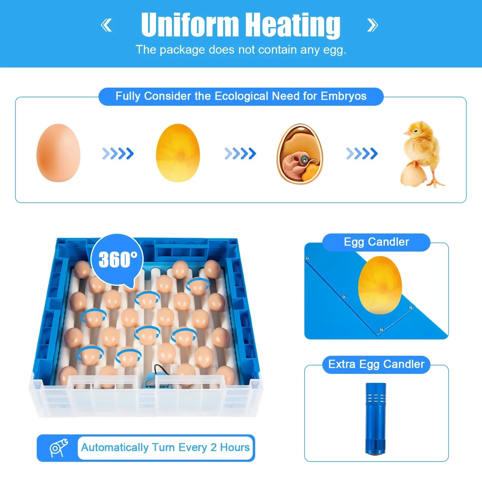 Professional 64 Egg Incubator with Automatic Turner, Digital Thermostat Control for High Hatch Rate, Ideal for Chicken & Duck
