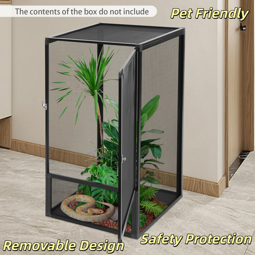 Reptile Pet Feeding Net Box, Aluminum Alloy Micro Habitat Terrarium Enclosure