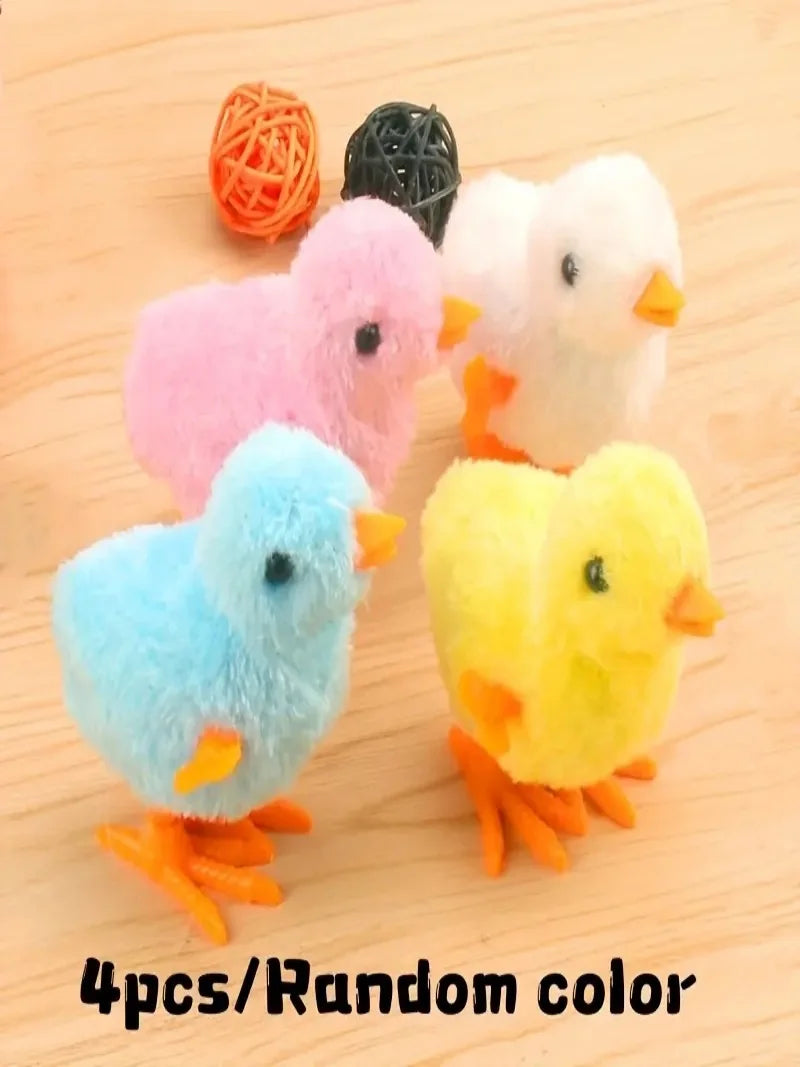 4 Pcs Wind-Up Interactive Chick Toys for Cats Realistic Yellow & Orange Beak Design No Batteries Needed Plastic Toy