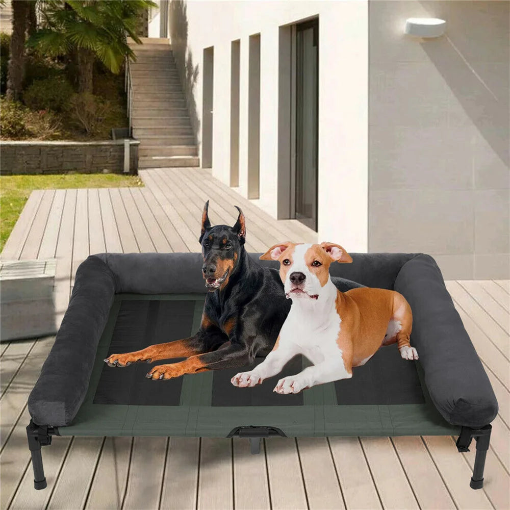 Large Dog Bed Outdoor Raised Dog Bed with Cooling Breathable Mat and Soft Plush Mat, Camping Cot Indoor/Outdoor