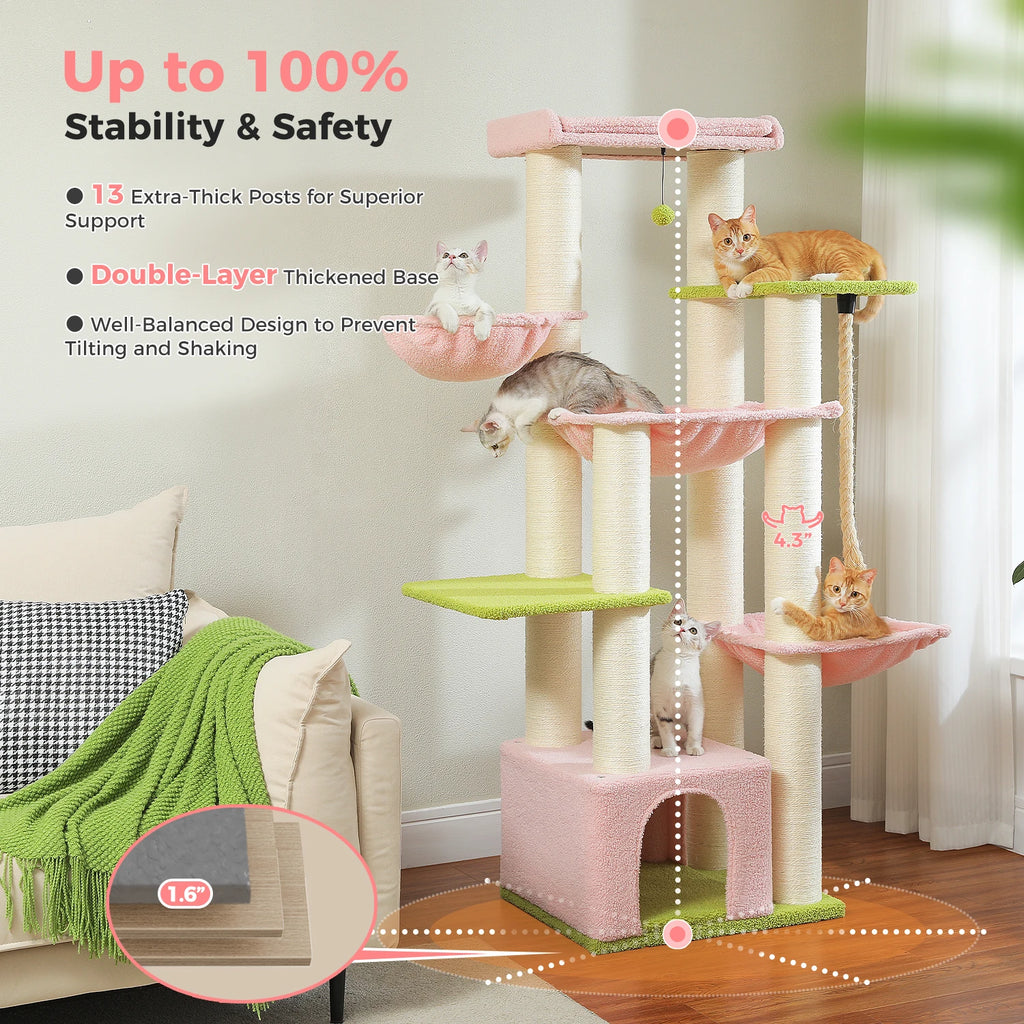 Large Cat Tree for Big Cats with Several Levels Climbing Tree with Hammock 11 Sisal Posts Large Perch