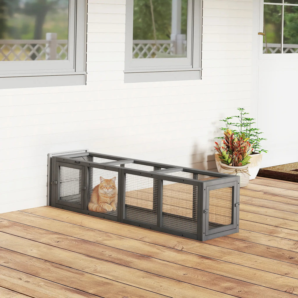 Cat Tunnel Outdoor Wooden Cat Tube with Combinable Design 8 Doors 98" Window Cage