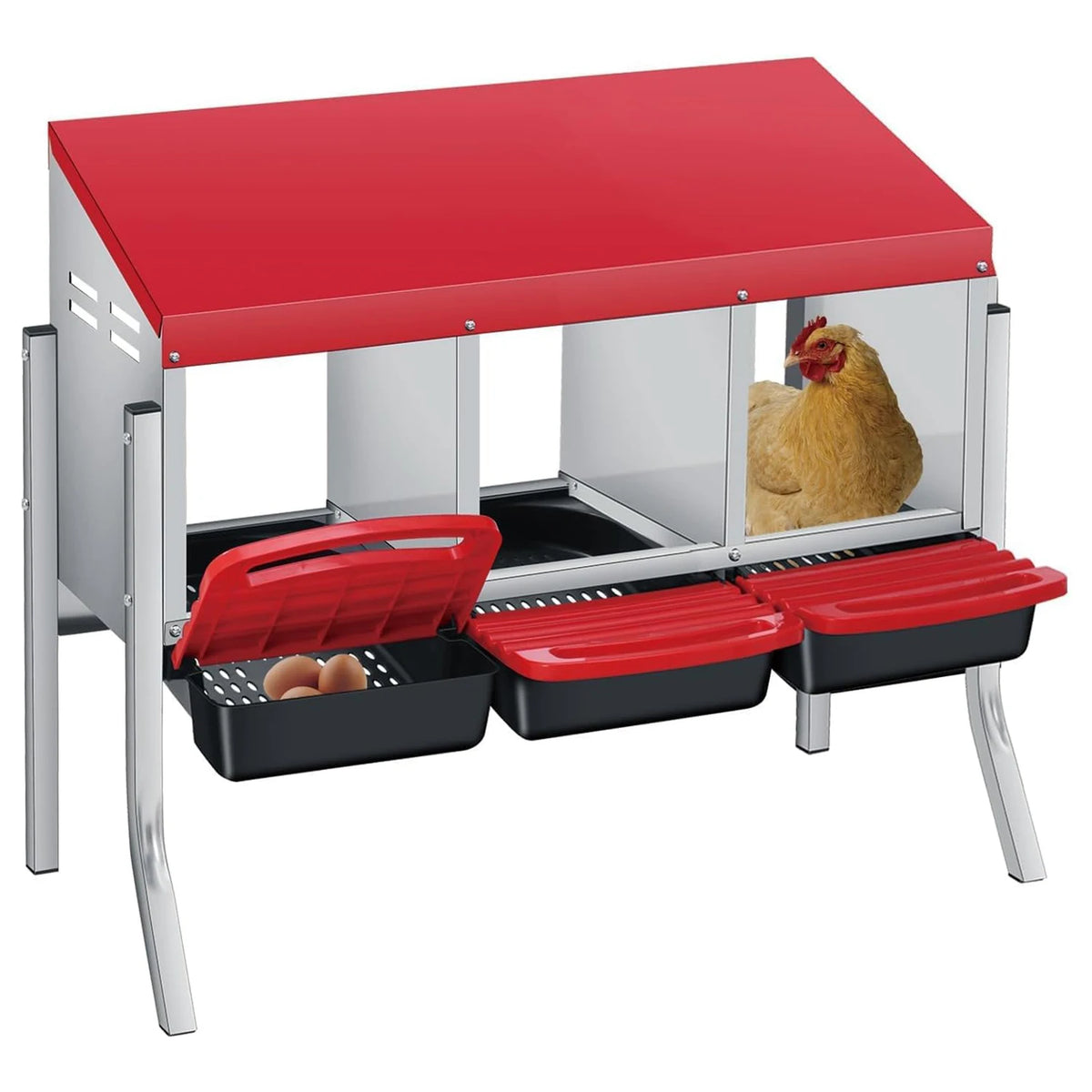 Multi-Compartment Metal Chicken Nesting Box Automatic Roll-Out Egg Collection Waterproof Steel