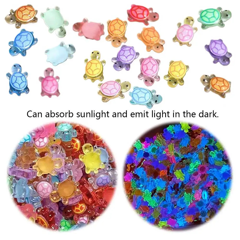100Pcs Mini Resin Turtles Night Glow Figurines Realistic Tiny Turtles Acrylic for Micro Landscaping