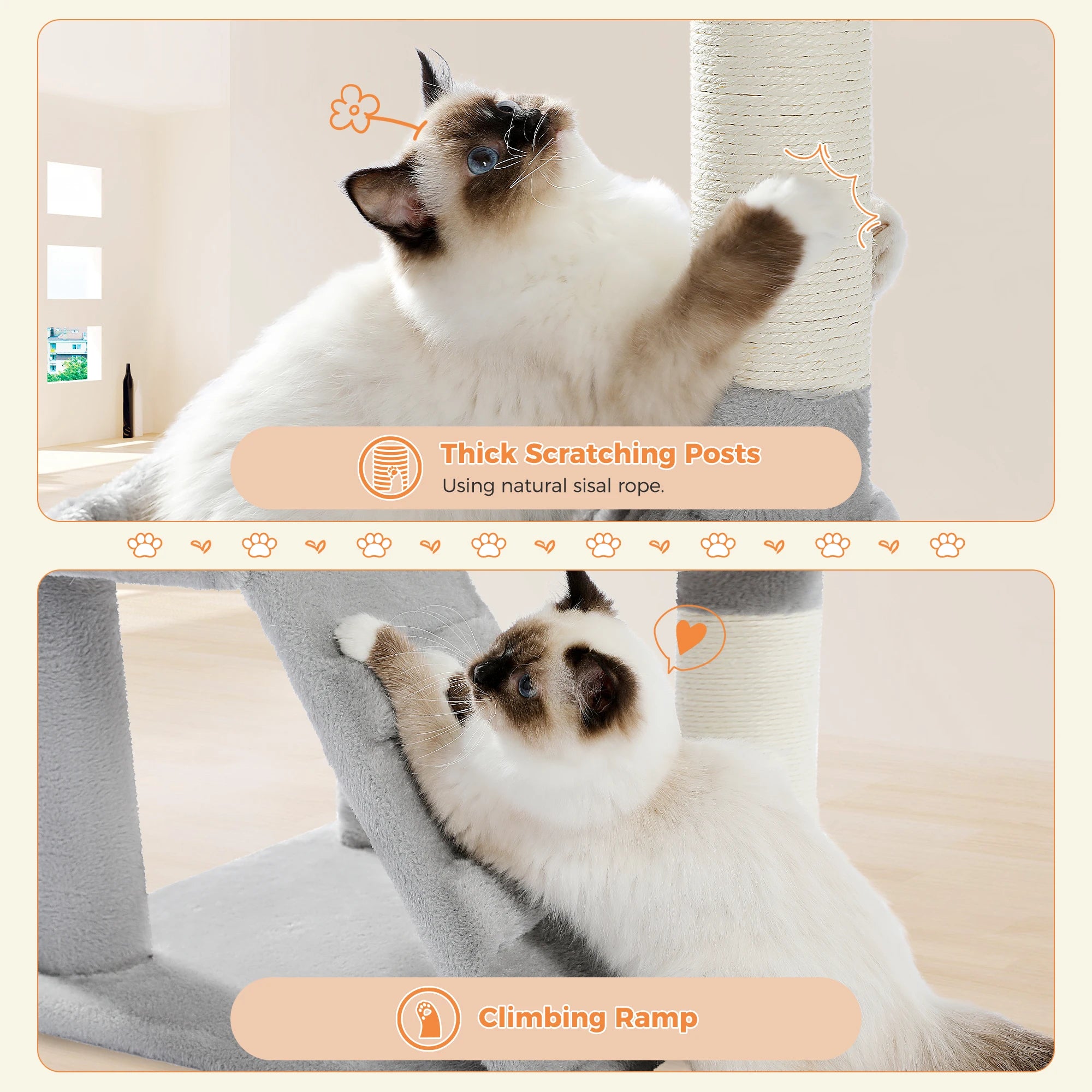 Cat Tree Condo for Indoor with Padded Plush Perch Cozy Hammock and Sisal Scratching Posts