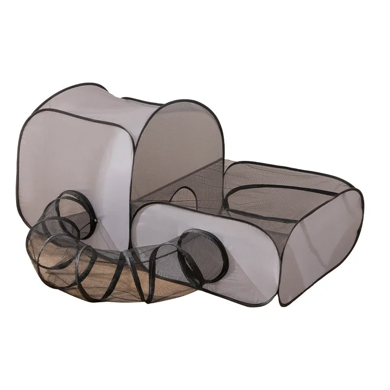 Square Gray Cats Hard Oxford Cloth with a Play Tunnel Foldable Pets Nest