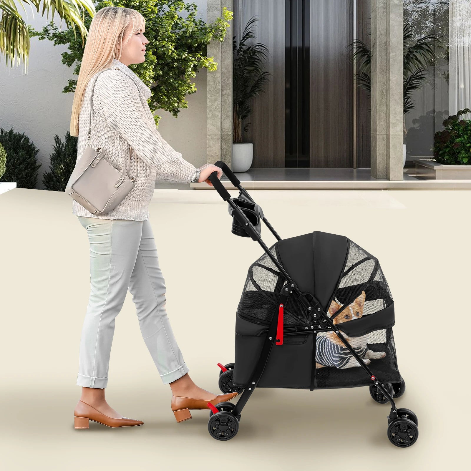 Foldable Lightweight Stroller For Small To Medium Dogs And Cats Outdoor