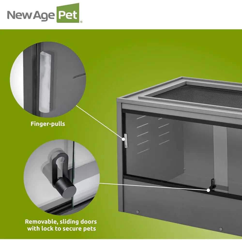 Large 48 Reptile Habitat - Grey with Easy Assembly, Sliding Glass Doors, and Mesh Cover