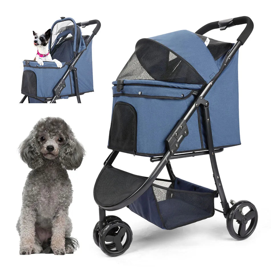 Pet Stroller Bag Foldable Collapsible Stroller for Small Dogs Cat ,3 Wheels