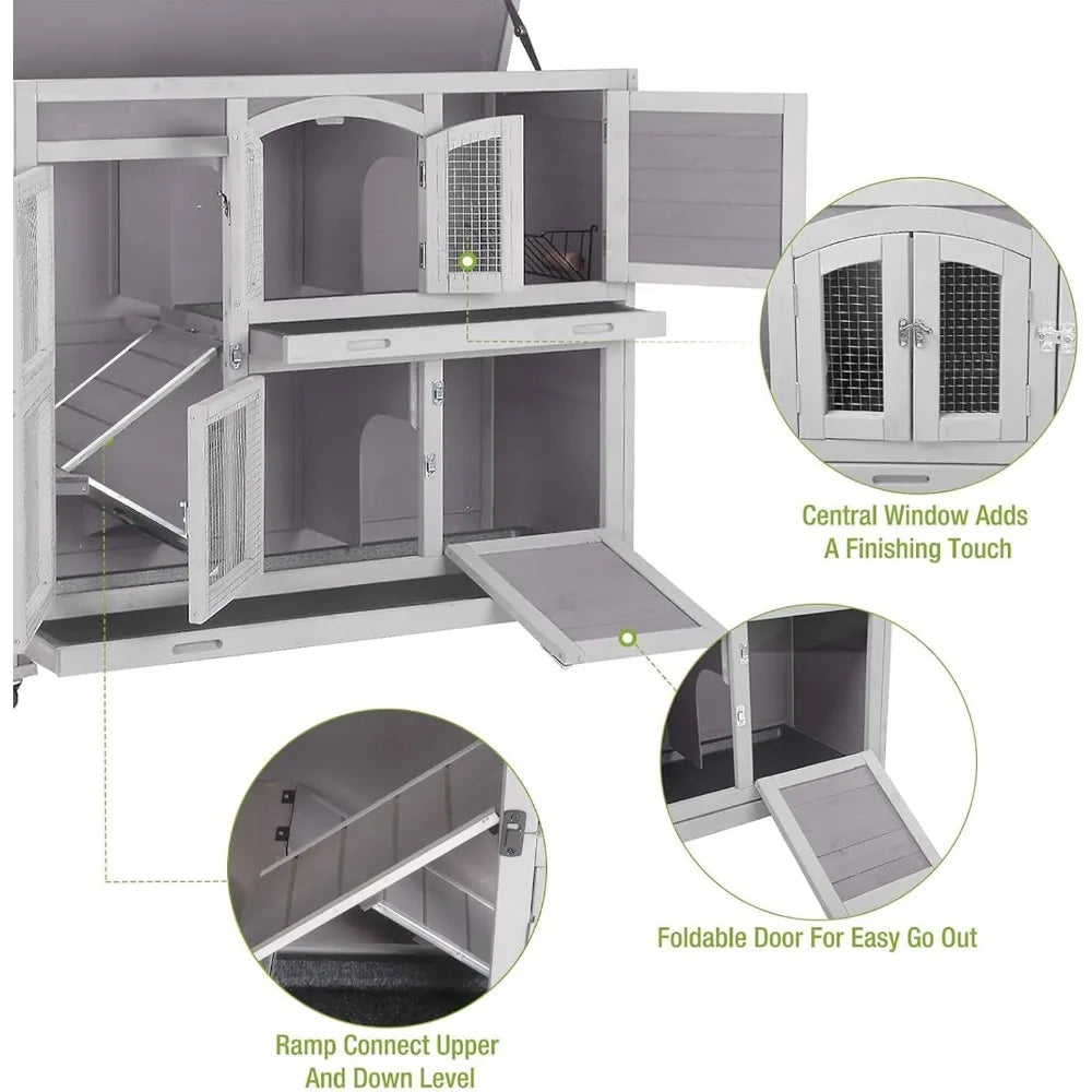 Indoor-Outdoor Rabbit, Gunia Pig  Hutch with Wheels and Plastic Tray