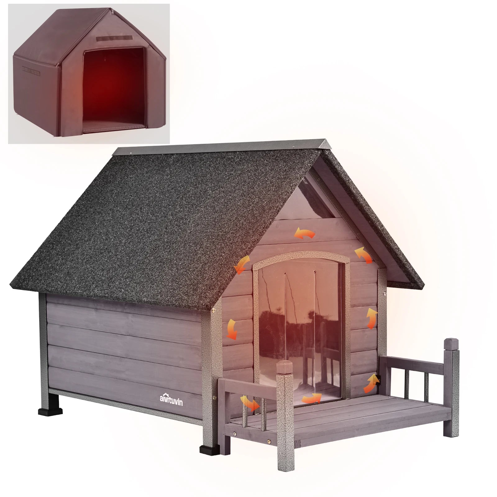 Insulated Dog House with Liner Inside| Iron Frame - Medium 32.9"(L) x 45" (W) x 32.6"(H)