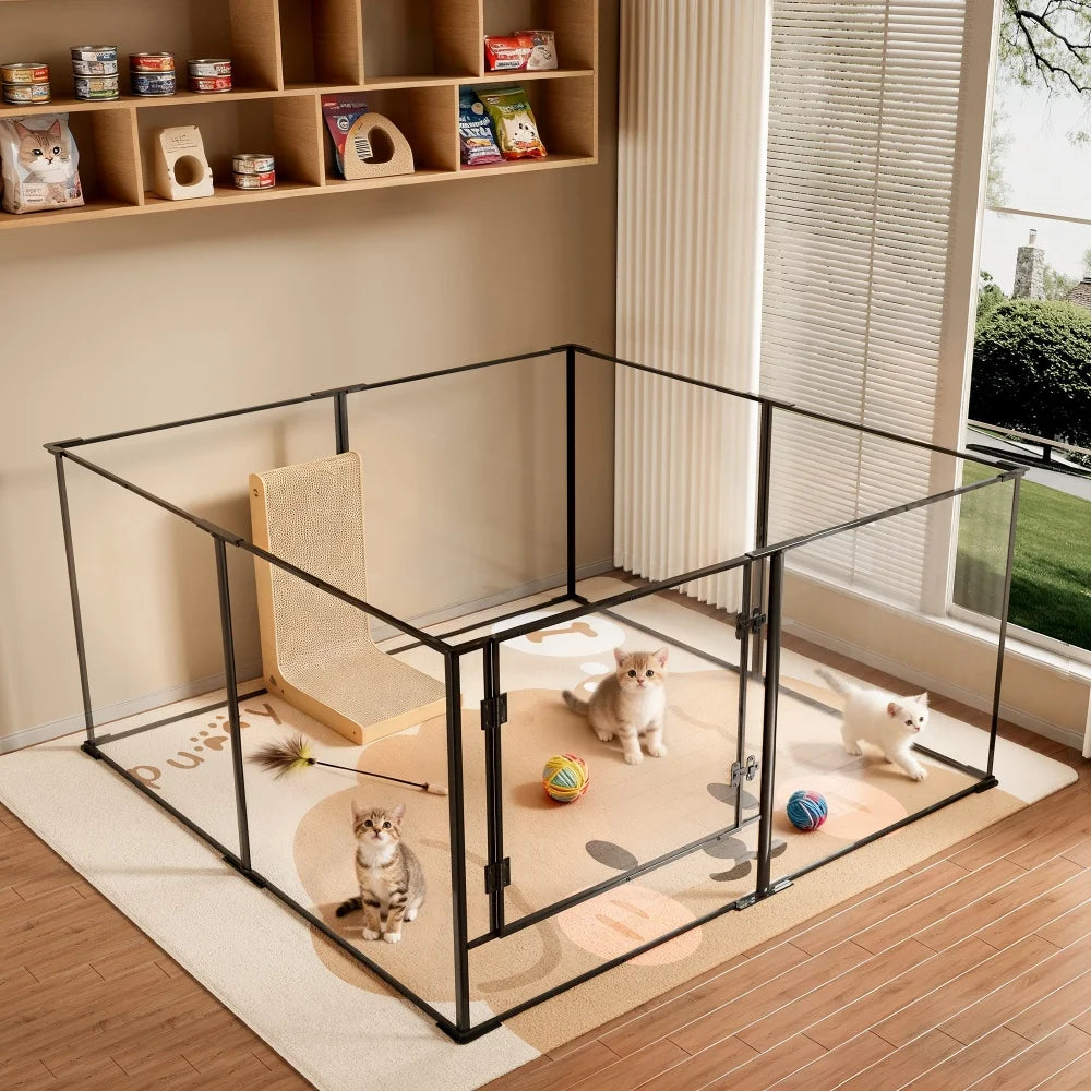 Large Acrylic Playpen Enclosure Indoor Pet Cage Fence Dog Cat Kitten Rabbit Guinea Pigs Hedgehog Pet Whelping Box Full Visibility