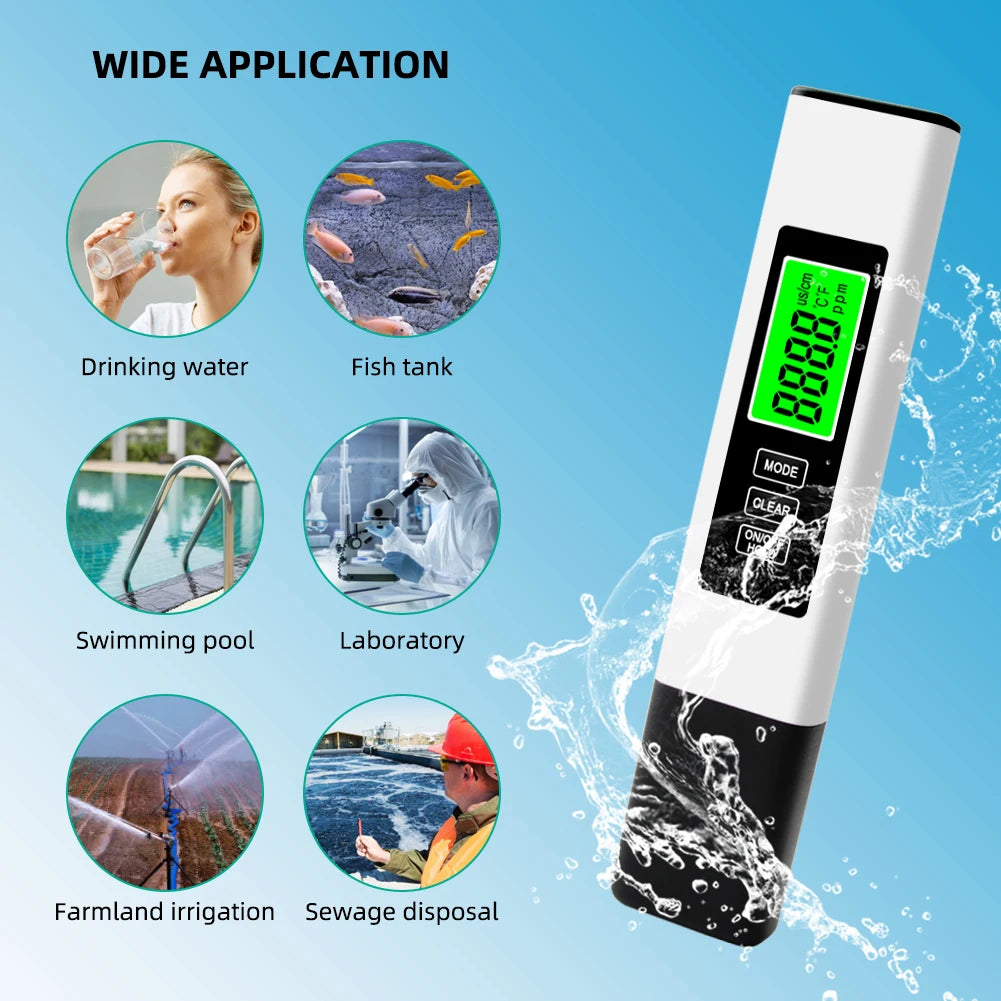 4 in 1 Digital Water Tester TDS EC & Temperature(°C °F) Meter Backlit LCD Display Drinking Water Aquariums