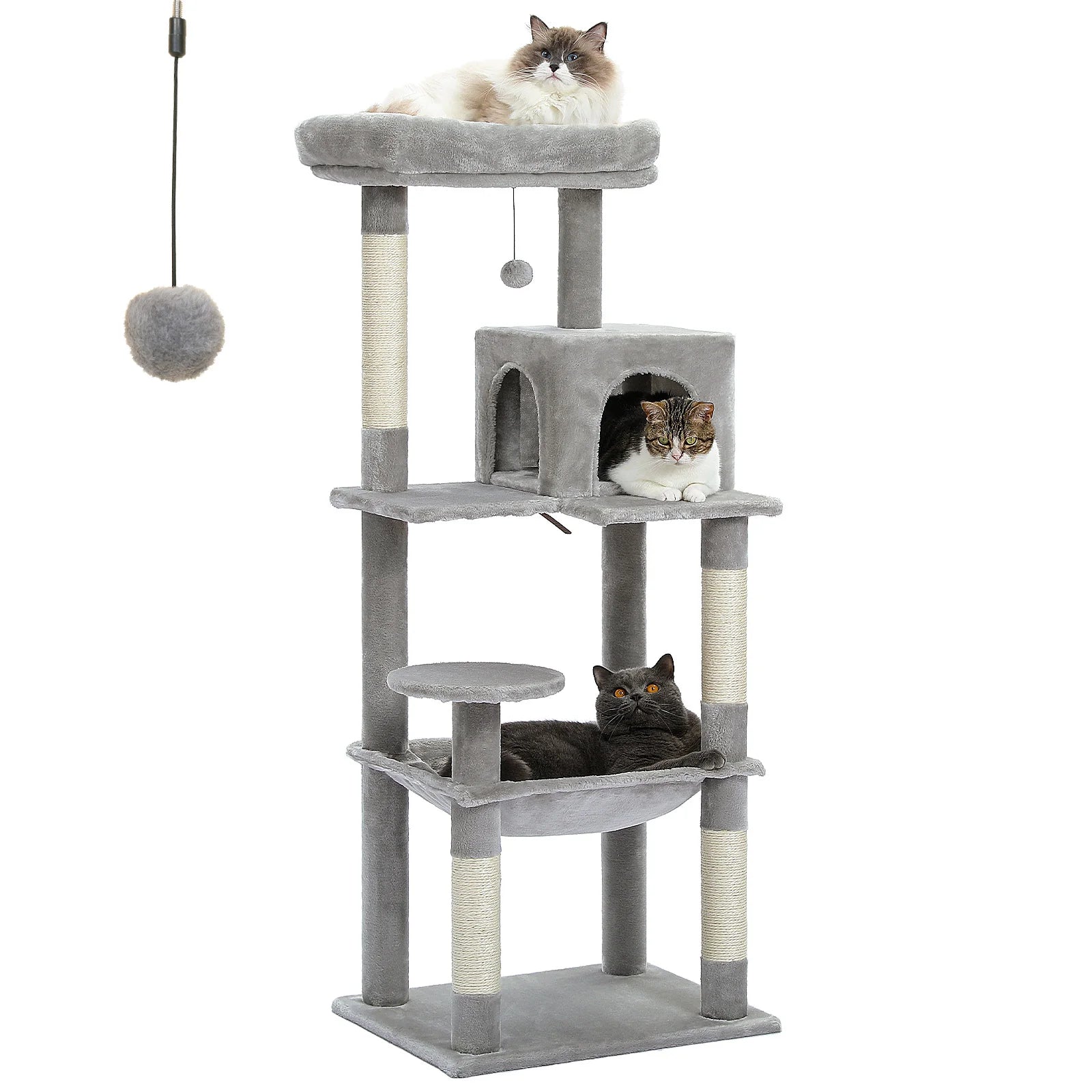 Cat Tree for Indoor Cats 5-Level for Large Cats with Large Hammock Sisal Covered Scratching Posts Cozy Condo Top Perch