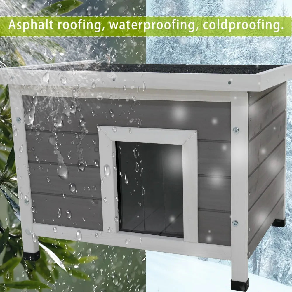 Cat House Waterproof Feral Kitty Shelter Outdoor Indoor Rabbit Hutch for Bunnies,Cats,Dogs and Other Small Animals,Asphalt Roof