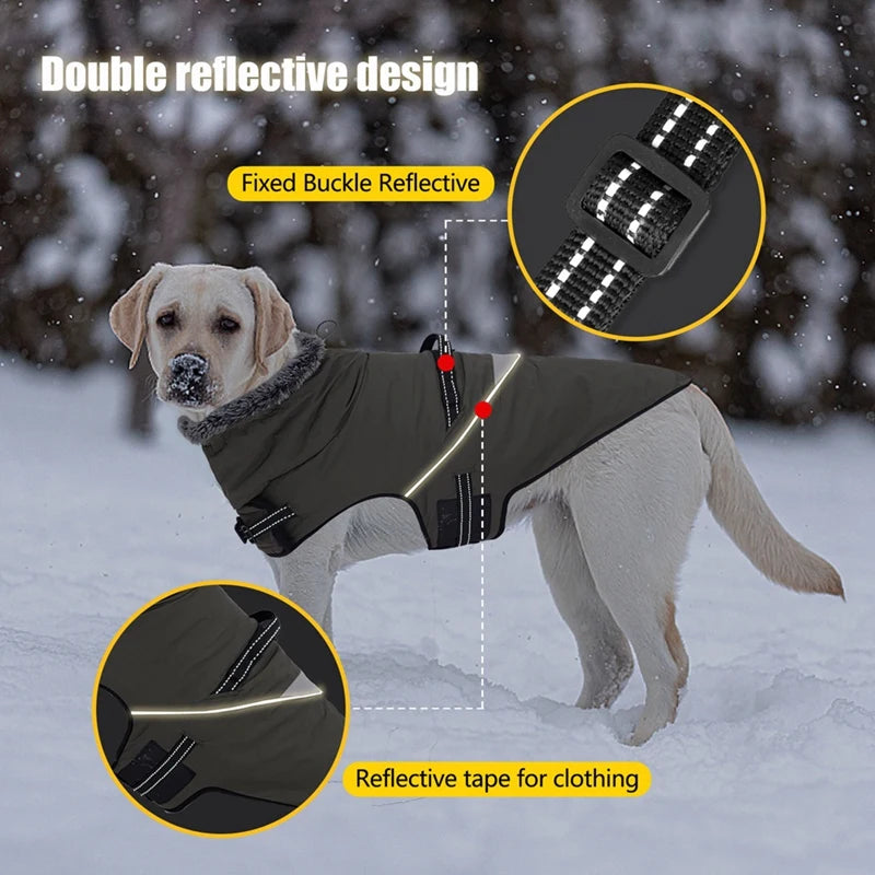 Winter Dog Puppy Jacket Fur Collar Waterproof Warm Coat With Harness for Small Large Dogs