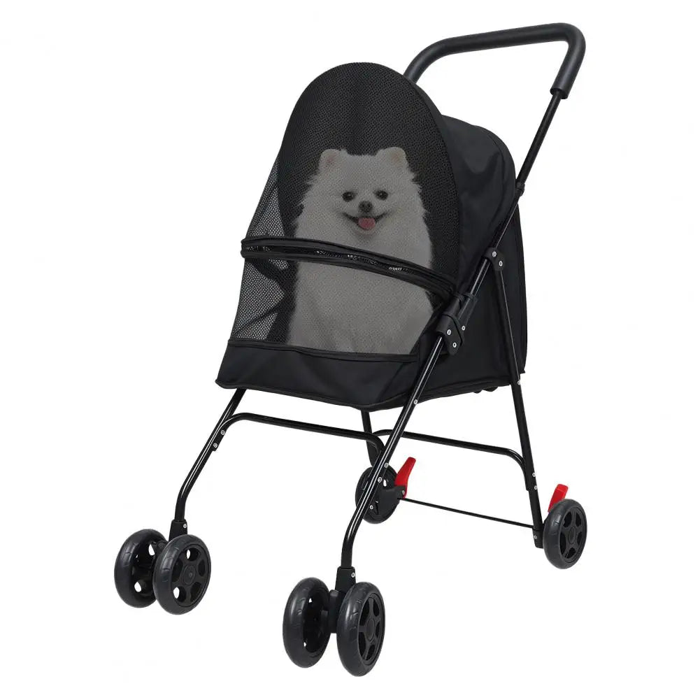 Pet Stroller For Small Dogs, Foldable With Sunshade And Four Wheels, Breathable Mesh For Visibility