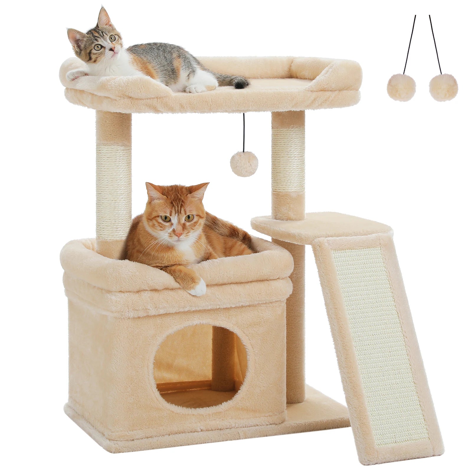 Small Cat Tree for Indoor with Sisal Scratching Post and Pad Wide Top Perch Large Cat Condo Cat Scratchers