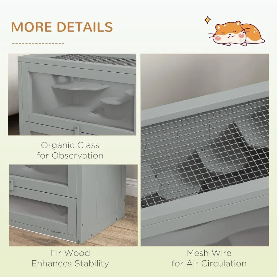2Level Hamster Cage Mice and Rat House Small Animal Habitat with Openable Top Front Door Shelf and Ladder