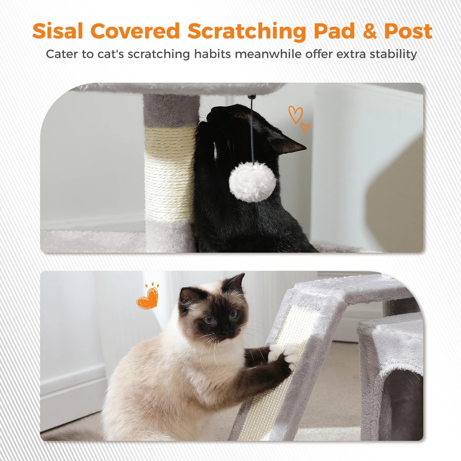 Small Cat Tree for Indoor with Sisal Scratching Post and Pad Wide Top Perch Large Cat Condo Cat Scratchers