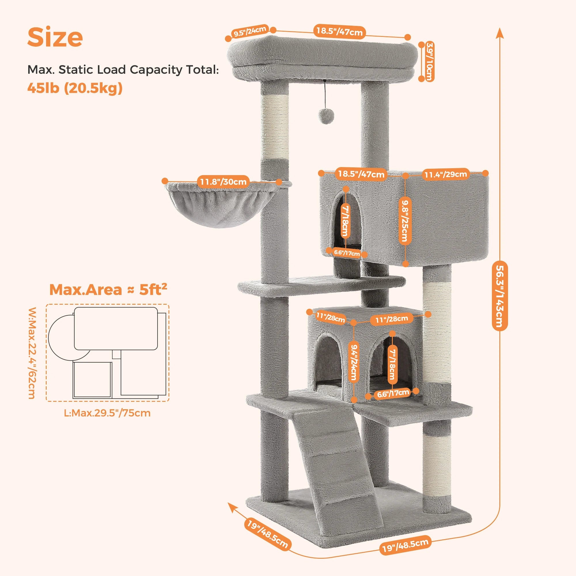 Cat Tree Condo for Indoor with Padded Plush Perch Cozy Hammock and Sisal Scratching Posts