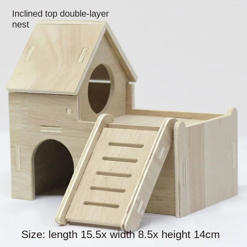 Hamster Toys Small Houses Wooden Furniture Running Wheels Villas Swings Wooden Nests Bite Resistant