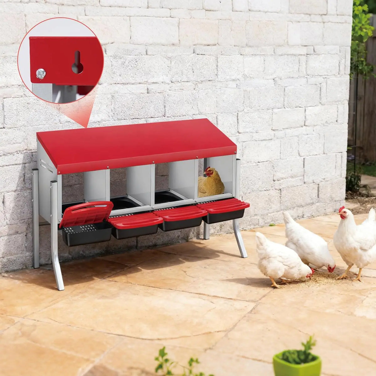 Multi-Compartment Metal Chicken Nesting Box Automatic Roll-Out Egg Collection Waterproof Steel