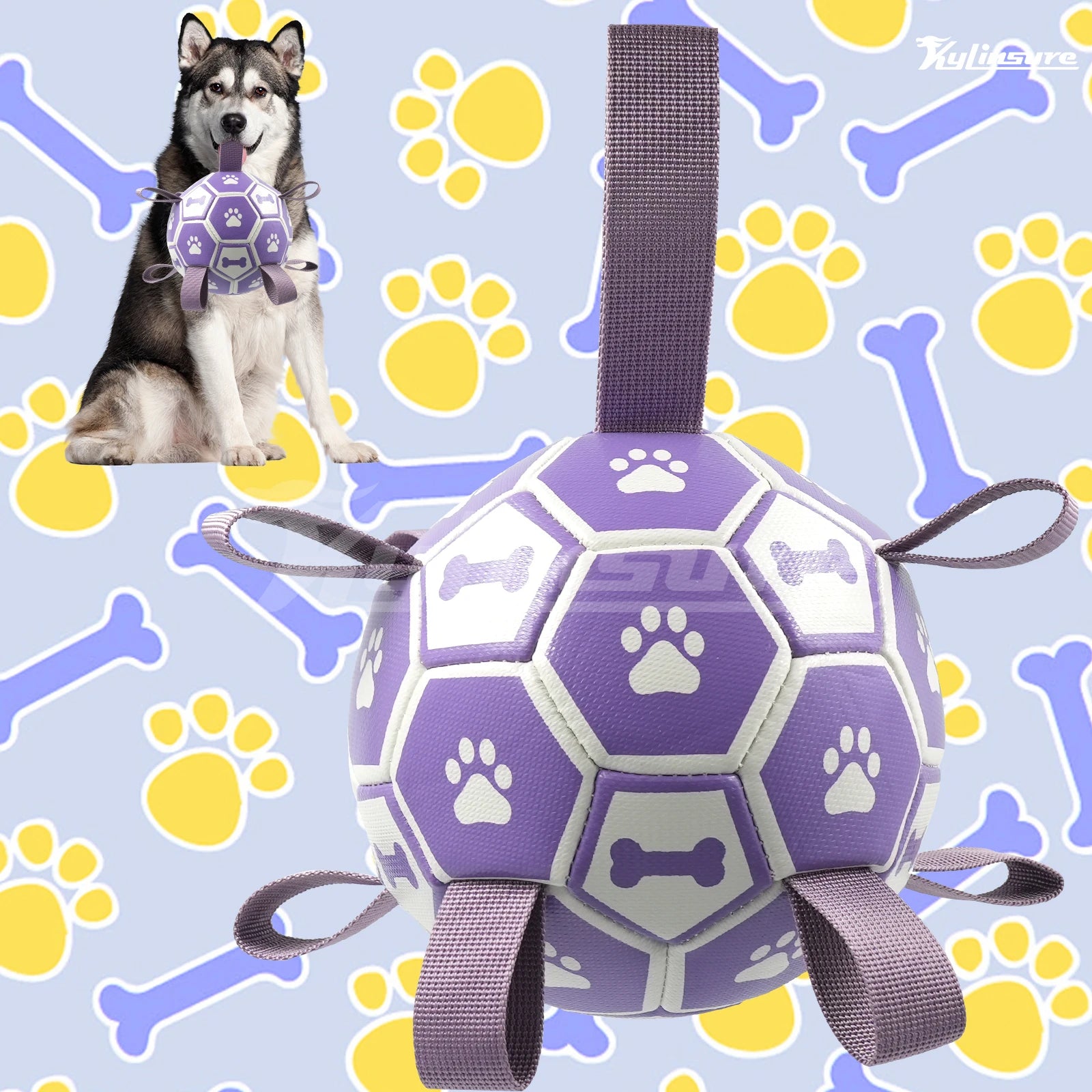 Dog Toys Soccer Ball with Straps, Interactive Dog Toys for Tug of War, Water Toy