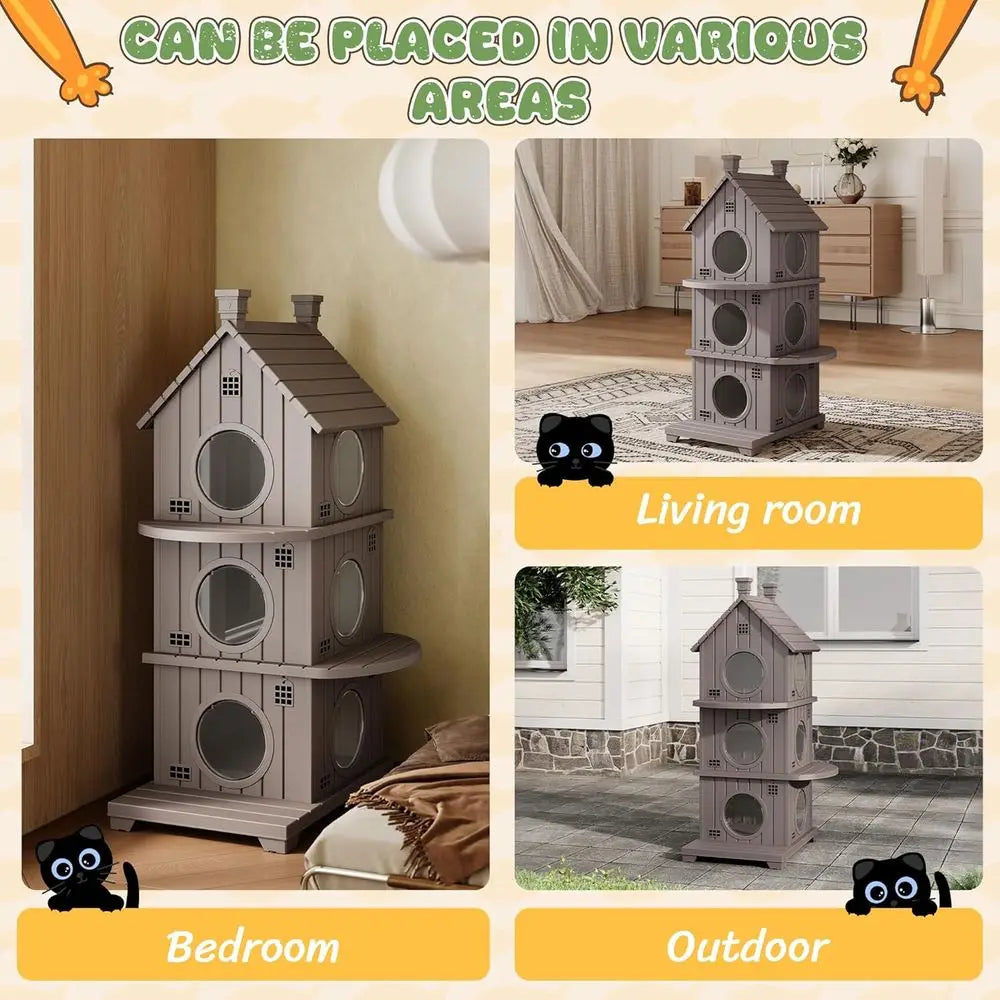 Outdoor Cat House Weatherproof, Durable Resin House Indoor Cats, Outdoor Cat Enclosure Shelter with Elevated Base