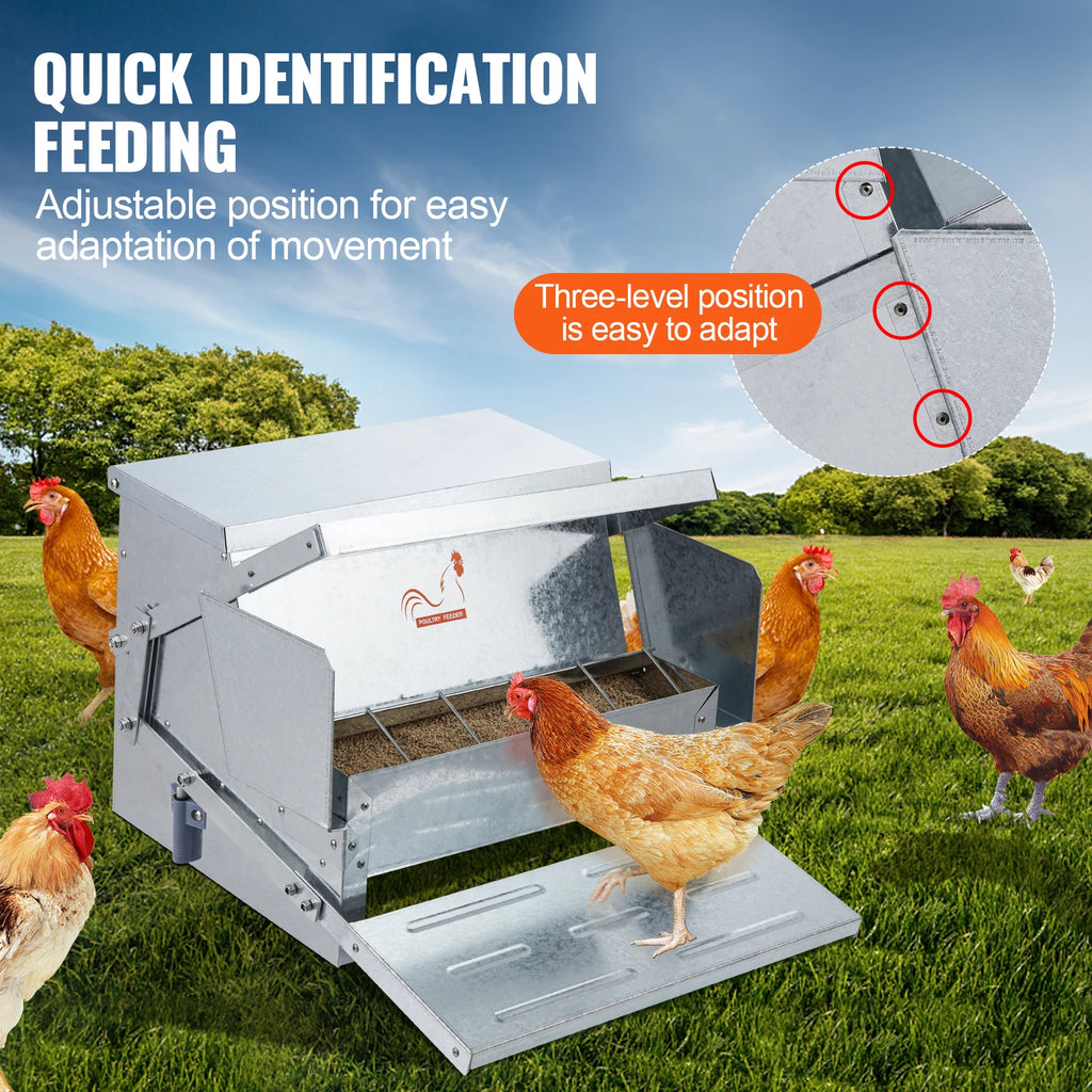 Automatic Chicken Feeder 25 lbs Capacity Galvanized Steel Poultry Feeder