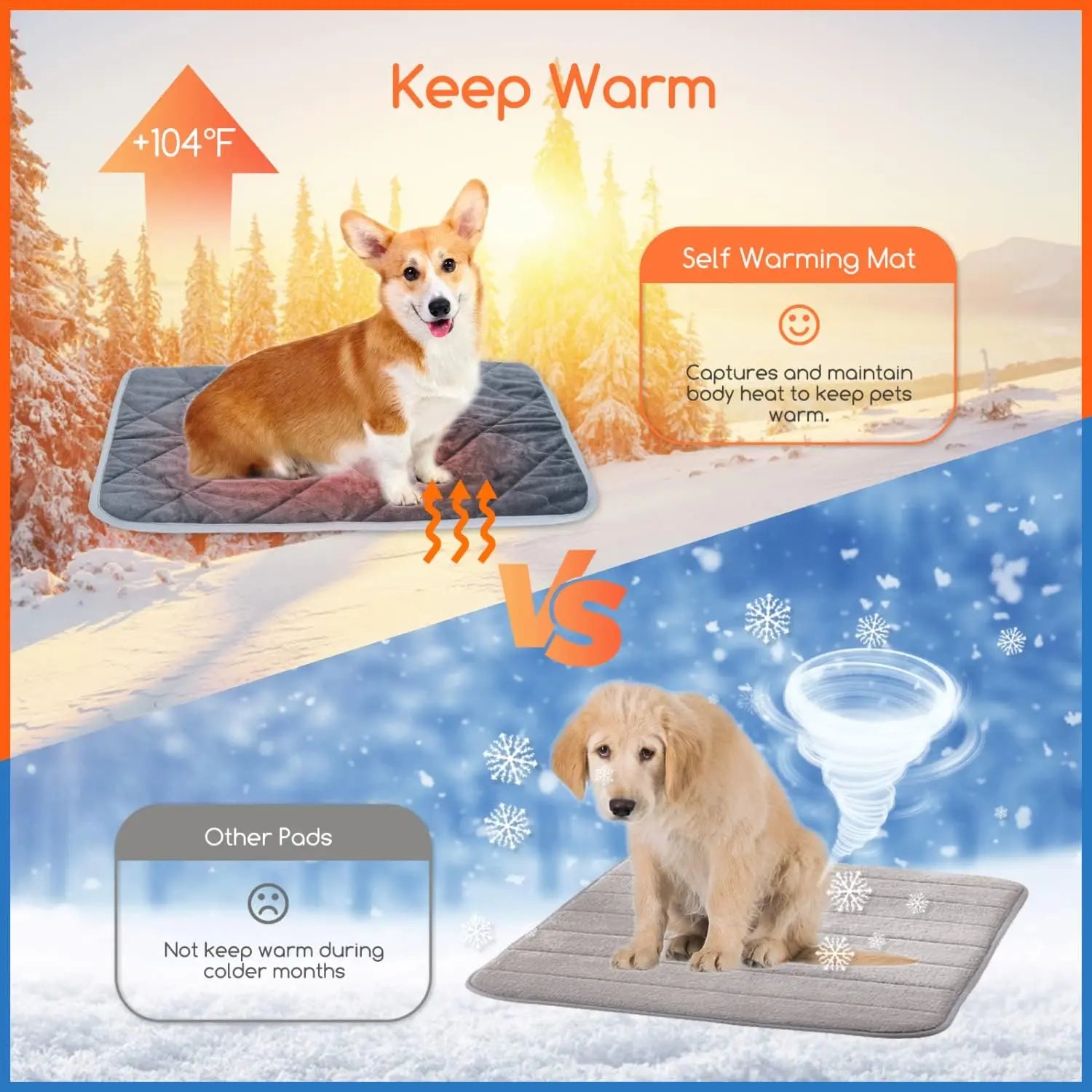 Self-Heating, Extra Warm, Washable Anti-Slip Crate Pad for Dogs and Cats