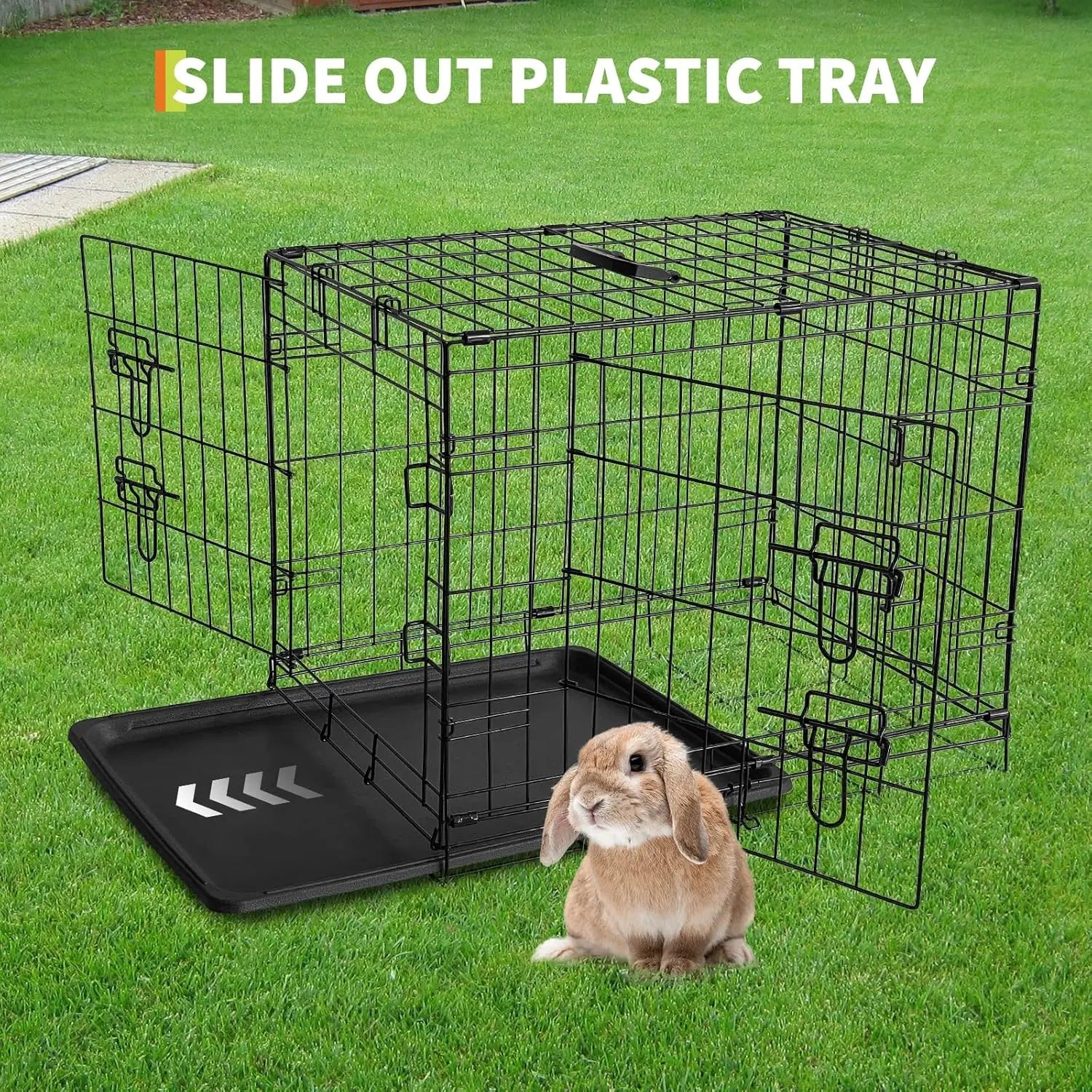24/48 Inch Cage Portable Folding Small Crate Carriers with Slide Out Tray & 2 Doors for Small Animals