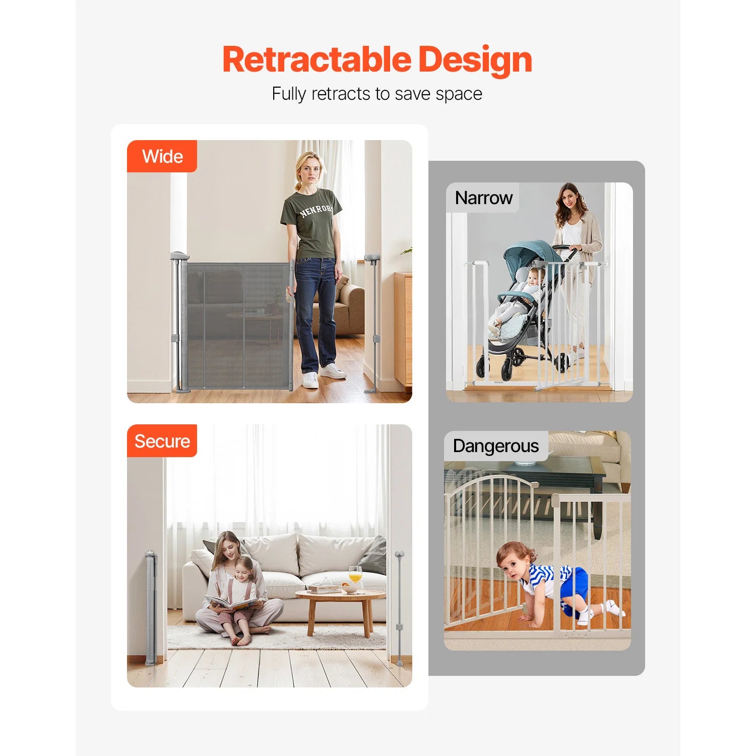 SucceBuy 55/71in Retractable Baby Gate 34in Tall Extends Wide Retractable Gate Mesh Material Easy to Install