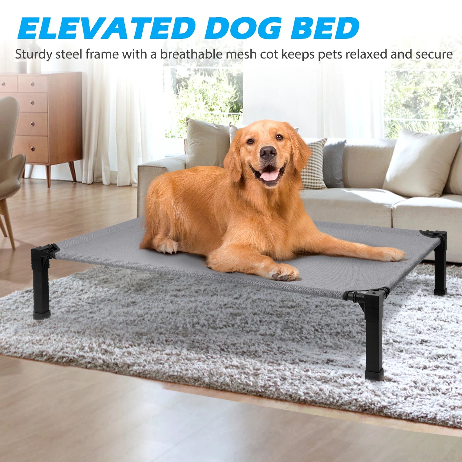 Elevated Dog Bed, Cooling Raised with Chew Proof Washable Breathable Mesh and Metal Frame