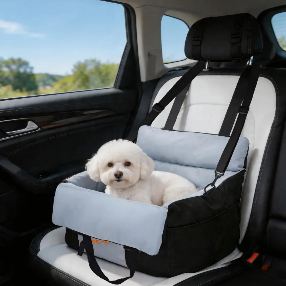 Portable Dog Car Seat Pet Booster Seat Travel Carrier Bed with Safety Belt Storage Pocket Removable Washable Cover