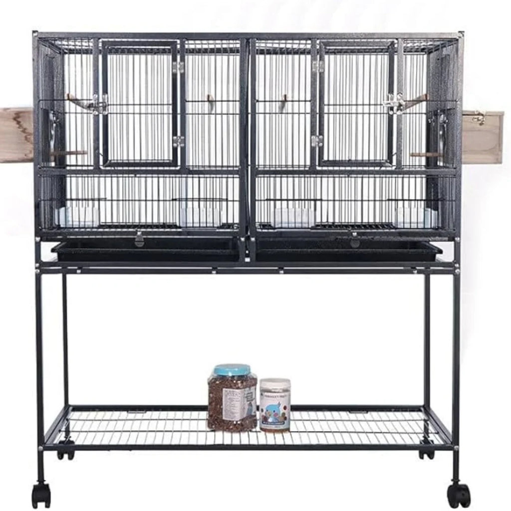 Birdcage 43 In with Wooden Perches, Standing Wrought Iron Large Parrot Flight Bird Cage for Cockatiels African Grey