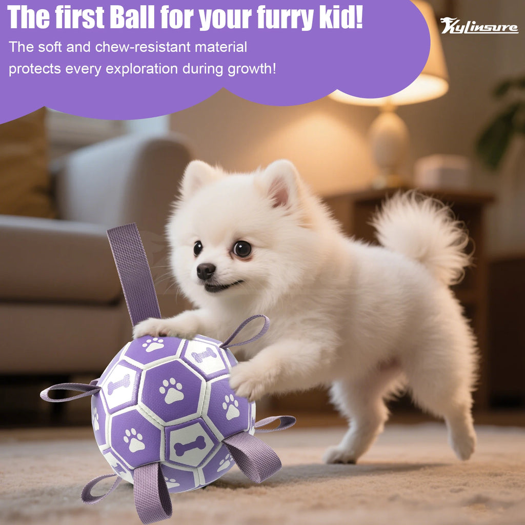 Dog Toys Soccer Ball with Straps, Interactive Dog Toys for Tug of War, Water Toy