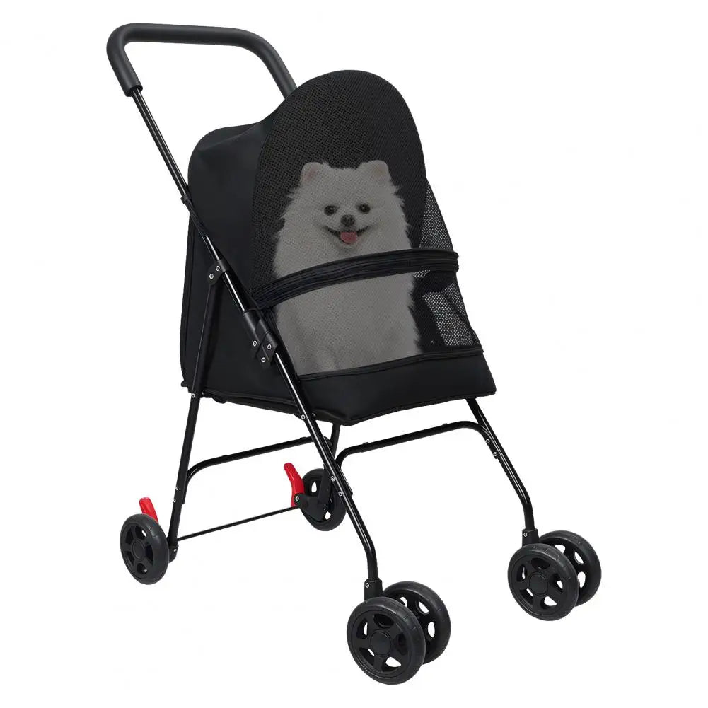 Pet Stroller For Small Dogs, Foldable With Sunshade And Four Wheels, Breathable Mesh For Visibility