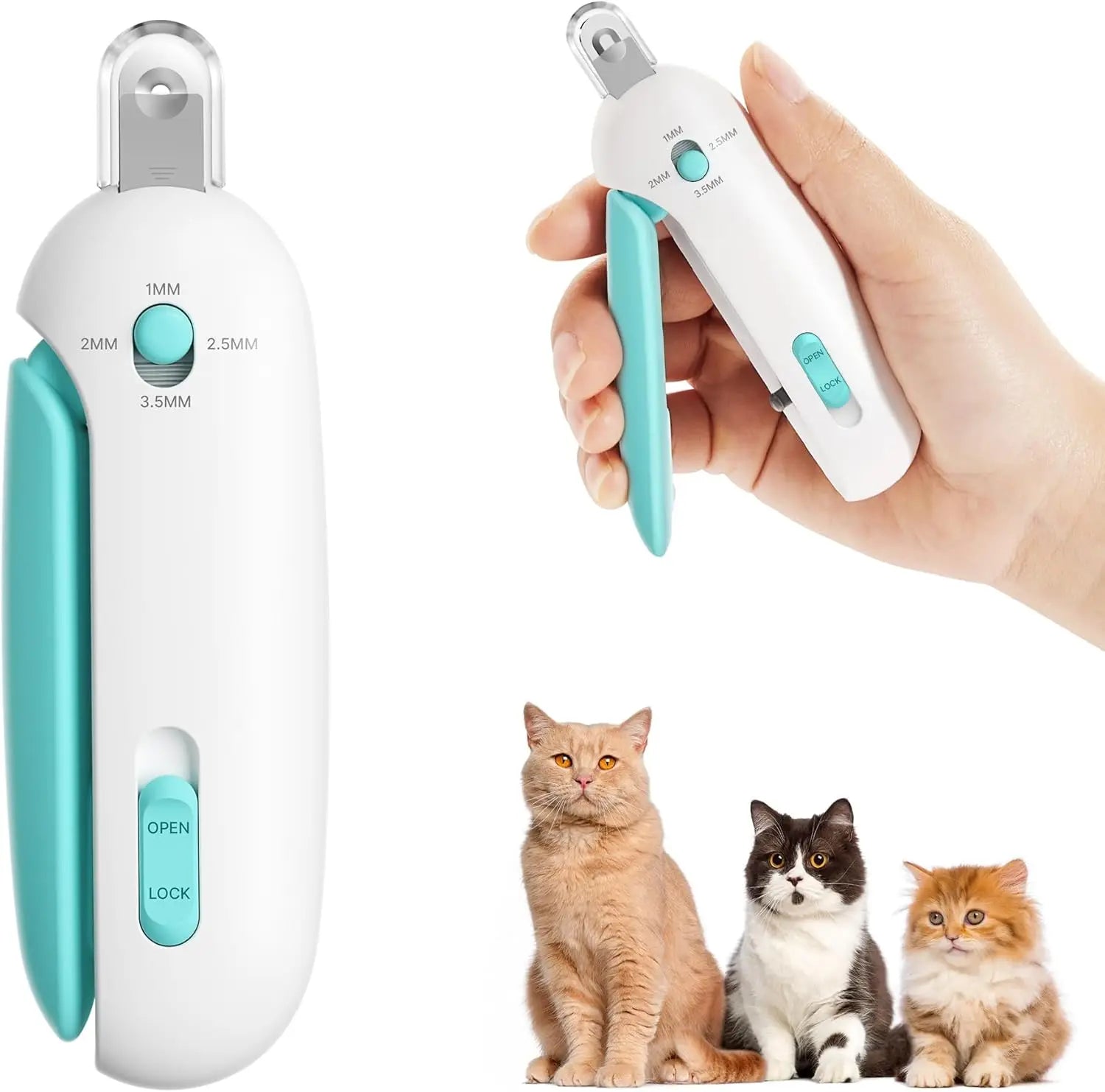 Cat Nail Clippers with Safety Guard, Adjustable Aperture Cat Claw Cutter made of Stainless Steel & ABS, Precision Trimming