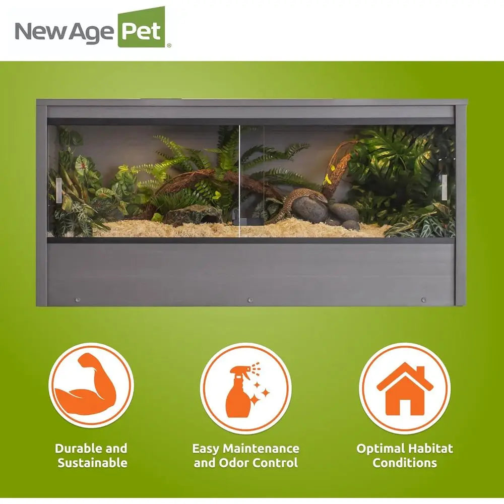 Large 48 Reptile Habitat - Grey with Easy Assembly, Sliding Glass Doors, and Mesh Cover