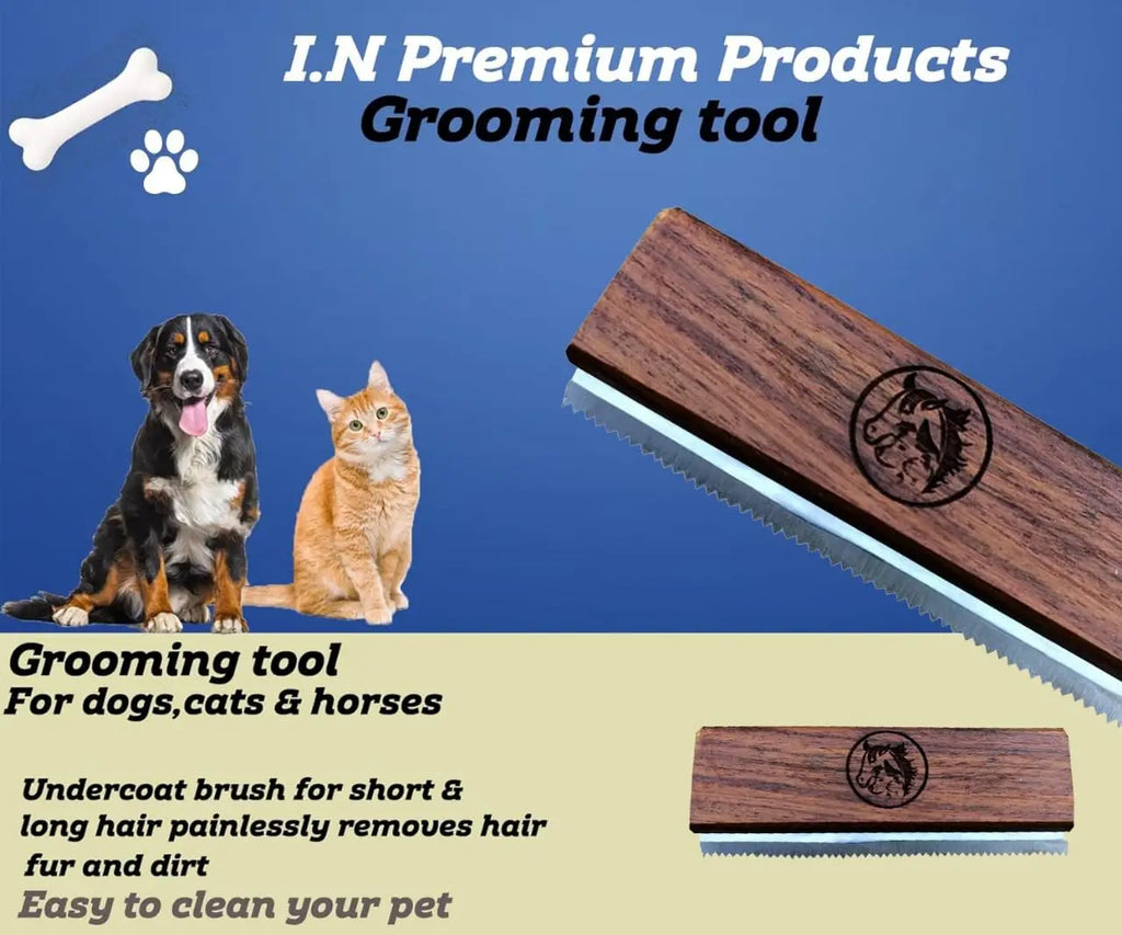 Ergonomic Wooden Handle Pet Grooming Brush Removes 95% Loose Hair & Dirt Painlessly